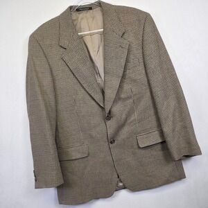 Kasper Suit Jacket Mens 41R Brown Black Silk Wool Houndstooth Old Money Blazer‎